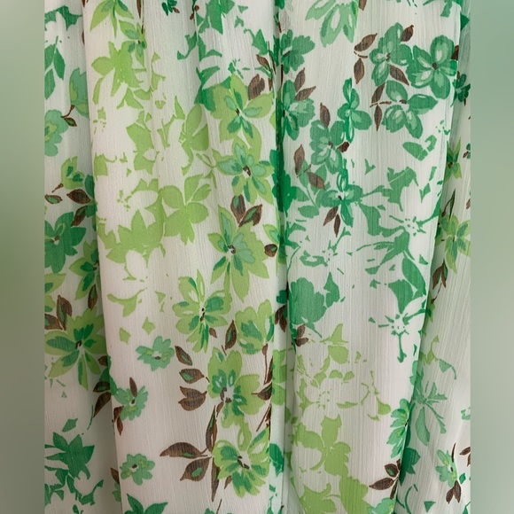 NWT DKNY White/Green Floral Maxi Dress Racerback Front Peephole Tie Belt Zip 14 - Picture 7 of 14